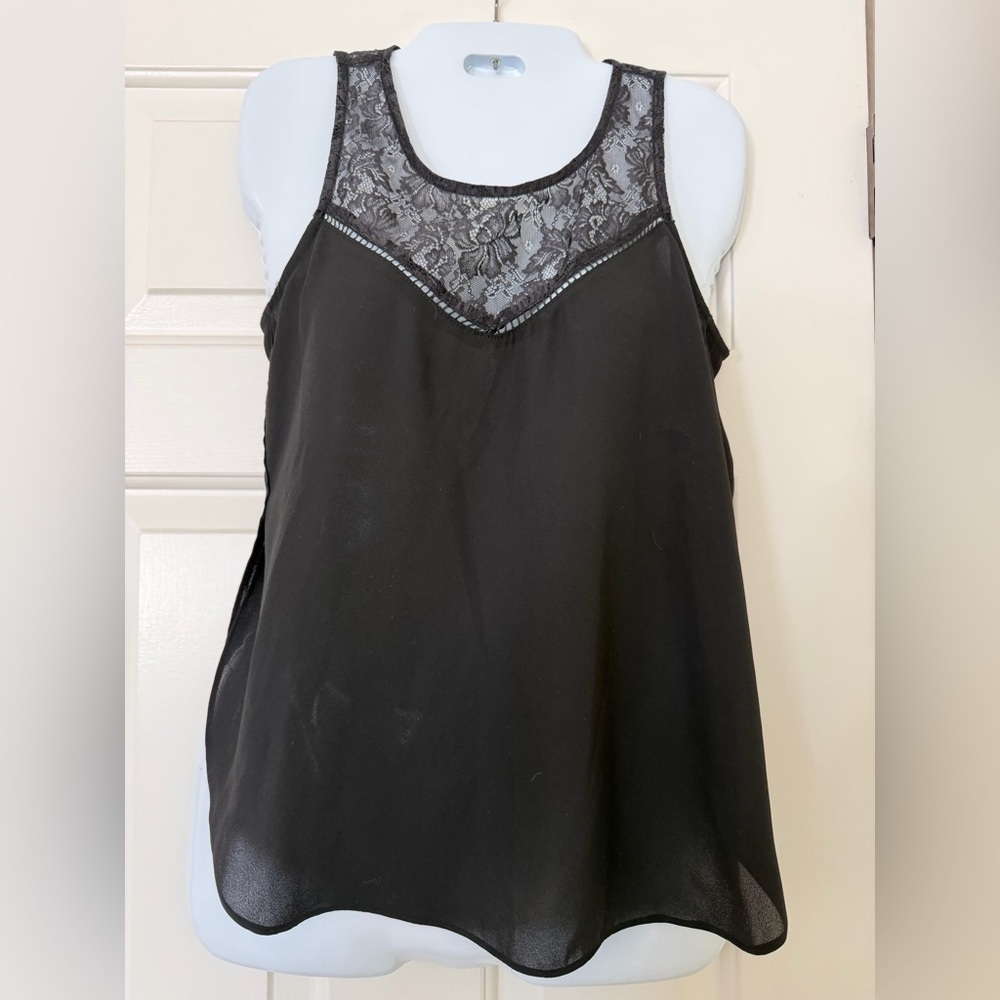 Fun 2 fun chiffon side slit Black Lace Trim Women's Top blouse lightweight flowy